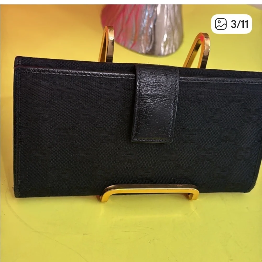 Gucci Black & Silver Monogram Wallet
